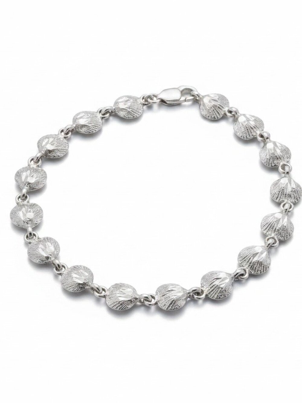 Vintage Sterling Silver 8" Seashell Bracelet